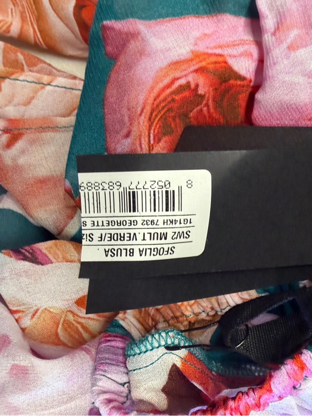 NWT Pinko Teal Floral Wrap Blouse with Pink & Peach Roses - Picture 8 of 9